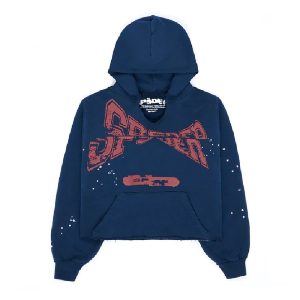 Cropped Navy Blue Sp5der Hoodie